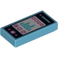 Tile 1 x 2 with Smart Phone with Phone, Mail, Speech Bubble, Star, Flower, Note, Play Button and Sound Level Print (Medium Azure)