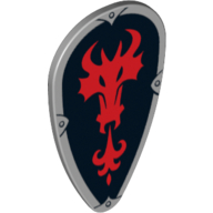 Shield Ovoid with Red Dragon Head and Fire on Black Background Print (Light Bluish Gray)