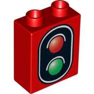 Duplo Brick 1 x 2 x 2 with Traffic Signal Double Print (Red)