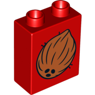 Duplo Brick 1 x 2 x 2 with Coconut Print (Red)