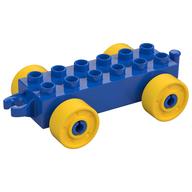 Duplo Car Base 2 x 6 with Fake Bolts, Open Hitch End and Yellow Wheels (Blue)