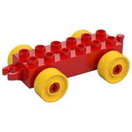 Duplo Car Base 2 x 6 with Fake Bolts, Open Hitch End and Yellow Wheels (Red)