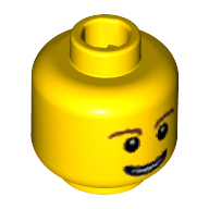 Minifig Head, Brown Eyebrows, Thin Grin with Teeth, Black Eyes with White Pupils Print (Yellow)