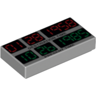 Tile 1 x 2 with Red '01 28 1958', Green '10 26 1985', Black 'DESTINATION TIME' and 'PRESENT TIME' Print (Light Bluish Gray)