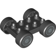 Duplo Car Base, 2 x 4 with Black Tires and Silver Spokes Wheels Print (Black)