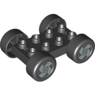Duplo Car Base, 2 x 4 with Black Tires and Silver Spinner Spoke Hubs Print (Black)