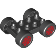 Duplo Car Base, 2 x 4 with Black Tires and Red Hubs Print (Black)