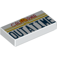 Tile 1 x 2 with Red 'CALIFORNIA' and Blue 'OUTATIME' License Plate Print (White)