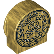 Duplo Brick 1 x 3 x 2 Round Top, Cut Away Sides with Skull and Crossbones in Laurel Wreath Print (Pearl Gold)