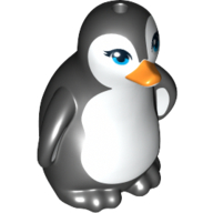 Animal, Bird, Penguin with Blue Eyes, Orange Beak and Black Feathers Print (Black)