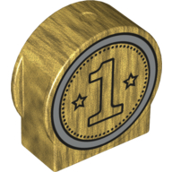 Duplo Brick 1 x 3 x 2 Round Top, Cut Away Sides with '1' and Two Stars Print (Pearl Gold)
