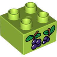 Duplo Brick 2 x 2 with Berries on Sprigs Print (Lime)