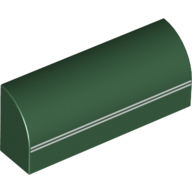 Brick Curved 1 x 4 x 1 1/3 No Studs with Twin White Line Speed Stripe Print (Dark Green)