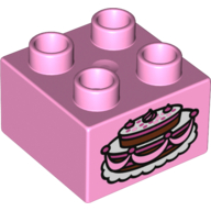Duplo Brick 2 x 2 with Fancy Cake Print (Bright Pink)