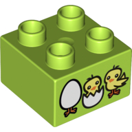 Duplo Brick 2 x 2 with Three Chicks Print (Lime)