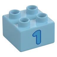 Duplo Brick 2 x 2 with '1' Print (Medium Azure)