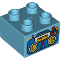 Duplo Brick 2 x 2 with Radio Print (Medium Azure)