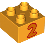 Duplo Brick 2 x 2 with '2' Print (Bright Light Orange)