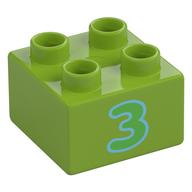 Duplo Brick 2 x 2 with '3' Print (Lime)
