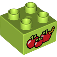 Duplo Brick 2 x 2 with Apples and Worm Print (Lime)