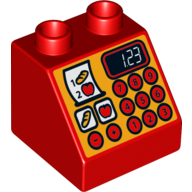 Duplo Brick 2 x 2 Slope 45° with Cash Register '123' Print (Red)