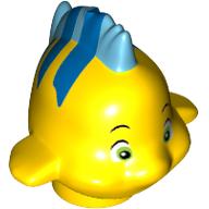 Animal, Fish with Small Eyes, Medium Blue Dorsal and Tail Fin and Blue Stripes on Top Print (Flounder / Fabius) (Yellow)