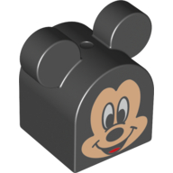 Duplo Brick 2 x 2 x 2 Curved Top with Round Ears with Mickey Mouse Print (Black)