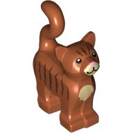 Animal, Cat, Standing New Style with Dark Tan Chest and Muzzle, Brown Stripes, and Bright Pink Nose Print (Dark Orange)