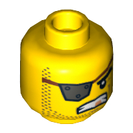 Minifig Head MetalBeard, Eyepatch Silver with Rivets, Gold Tooth, Stubble Print [Hollow Stud] (Yellow)