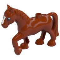 Duplo Animal Horse with one Stud and Raised Hoof with White Blaze Print (Dark Orange)