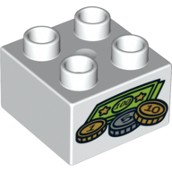 Duplo Brick 2 x 2 with Money Print (White)