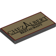 Tile 2 x 4 with Stylised Black 'Chez Albert Restaurant' Print on Tan Background (Black)