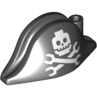 Hat Pirate Bicorne (Admiral) with Robotic Jolly Roger Skull and Crossbones Print (Black)