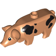 Animal, Pig, Large with Black Spots Print [Plain Ears] (Nougat)