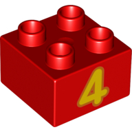Duplo Brick 2 x 2 with Yellow '4' Print (Red)