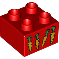Duplo Brick 2 x 2 with 4 Carrots Print (Red)
