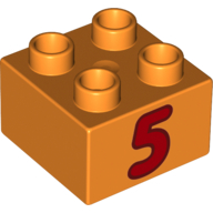 Duplo Brick 2 x 2 with Red '5' Print (Orange)