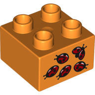 Duplo Brick 2 x 2 with 5 Ladybugs Print (Orange)