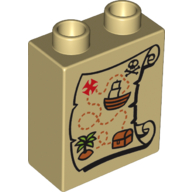 Duplo Brick 1 x 2 x 2 with Treasure Map Print (Tan)