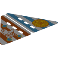 Duplo Boat Sail 5 x 7 with 4 Dark Orange Stripes and Hat, Skull and Crossbones and Patches / 4 Blue Stripes and Medallion with Gold Skull and Crossbones Print (Two Parts) (Trans-Clear)