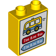 Duplo Brick 1 x 2 x 2 with Bus Schedule Print (Yellow)