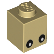 Brick 1 x 1 with Eyes Black with White Pupils Print (Tan)