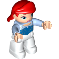 Duplo Figure with Hair Swept Right Red, White Legs (Ariel) (Bright Light Blue)
