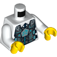 Torso, Bulletproof Vest with Ultra Agents Logo over Shirt and Blue Tie Print, White Arms, Yellow Hands (White)
