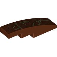 Brick Curved 4 x 1 No Studs with Gold Entwined Vines Print [Stud Holder with Symmetric Ridges] (Reddish Brown)