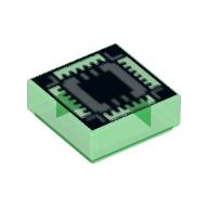 Tile 1 x 1 with Dark Bluish Gray Square with Black Center and Lines Print (Ultra Chip) (Trans-Green)