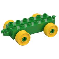 Duplo Car Base 2 x 6 with Fake Bolts, Open Hitch End and Yellow Wheels (Bright Green)