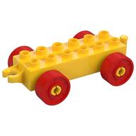 Duplo Car Base 2 x 6 with Fake Bolts, Open Hitch End and Red Wheels (Yellow)