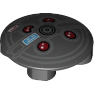 Plate Round 2 x 2 with Rounded Bottom with Proton Pack Print (Black)