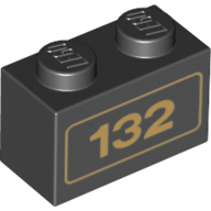 Brick 1 x 2 with Gold '132' Print (Black)